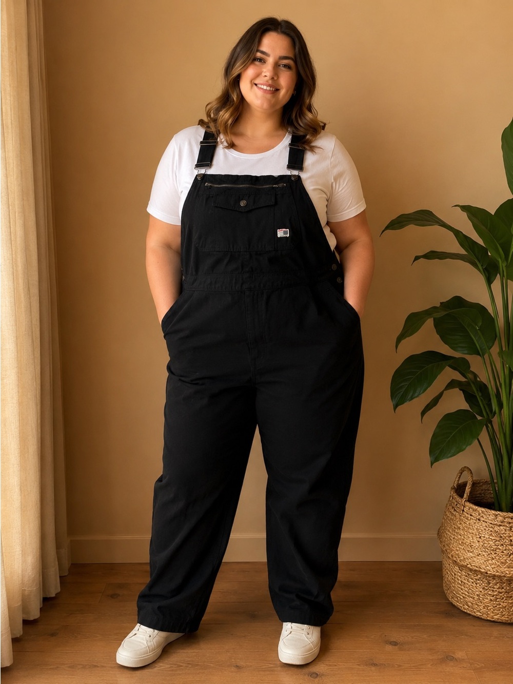 Plus Size Black Denim Overalls with Adjustable Straps